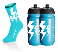 Lightning Kousen - Cyaan + 2x Lightning Drinkbussen - Blauw