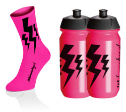 Lightning Kousen - Fluo Roze + 2x Lightning Drinkbussen - Roze